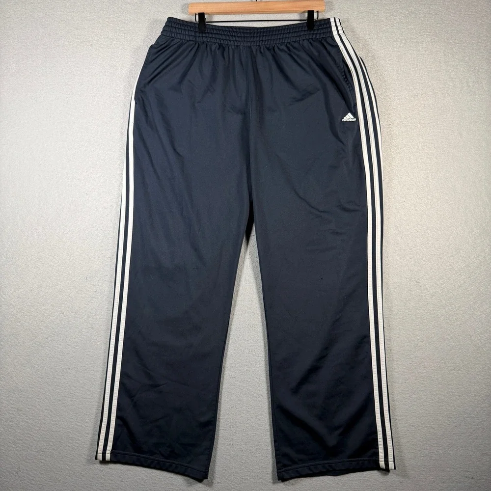 Vintage Adidas Men Blue Track Pants Athletic‎ Side Stripe Elastic Waist 2XL